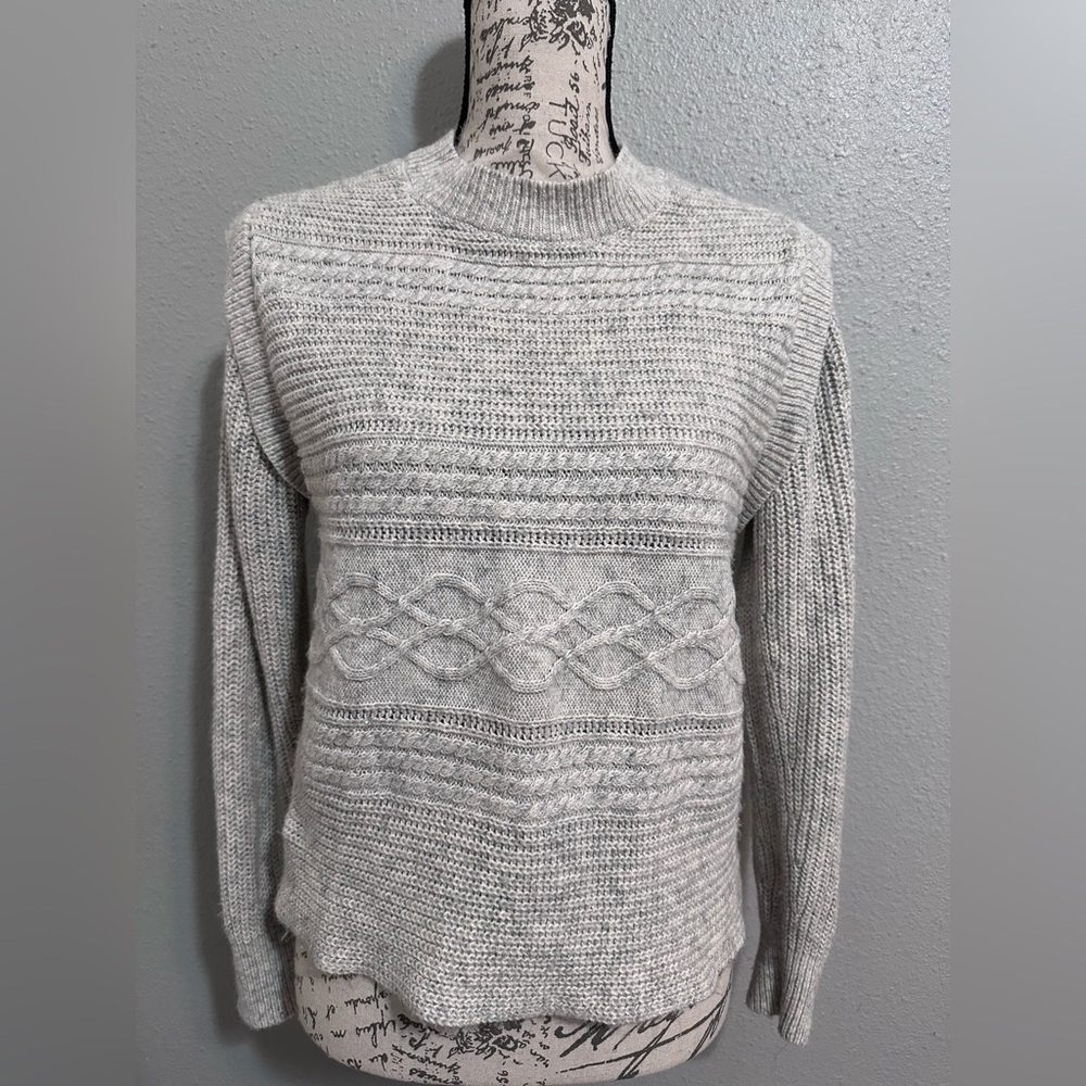 LOFT Gray Crew Neck Sweater with Textured Knit